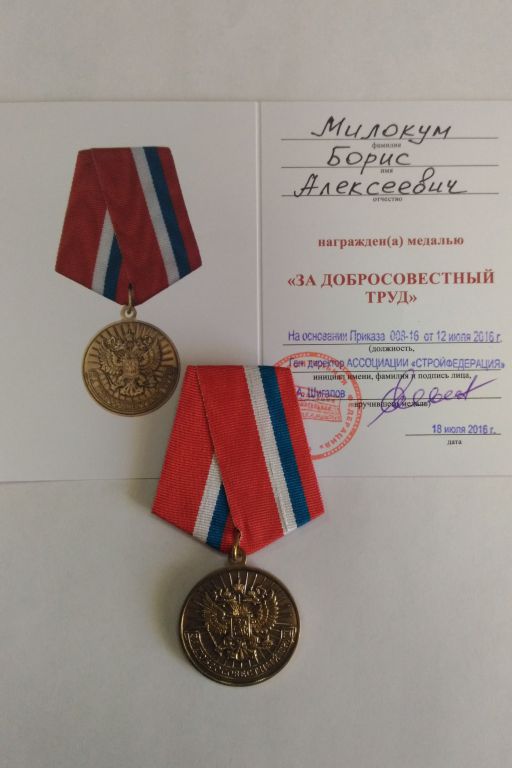 Директор РА "Новый БЕРЕГ" Милокум Борис Алексеевич награжден медалью "За добросовестный труд"